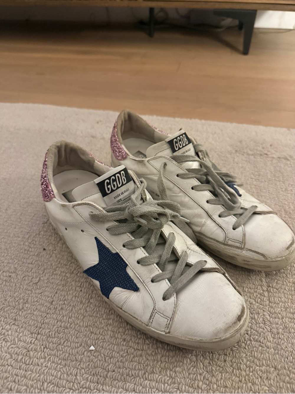 Golden Goose Sneakers with Blue Star and Pink Heel